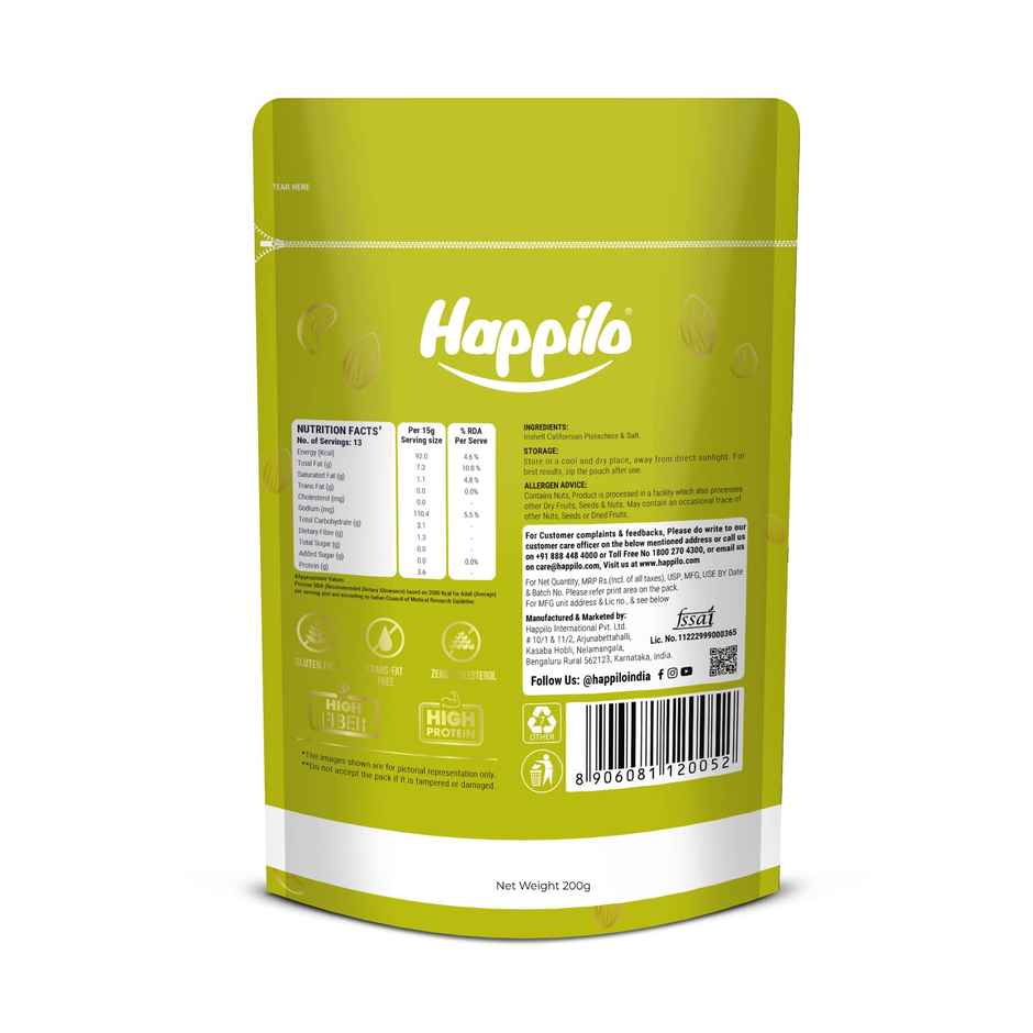 Happilo Premium California Roasted & Salted Pistachios | Crunchy Pista | Dry Fruits
