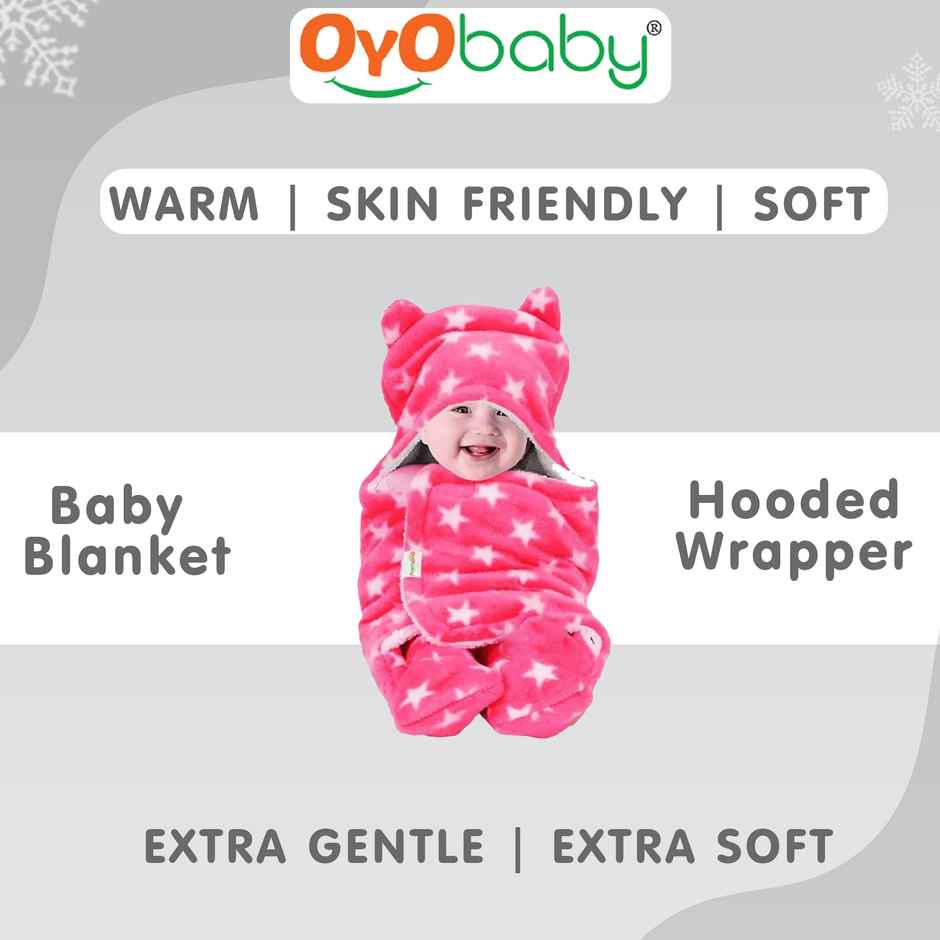 Oyo Baby Hooded Blanket Wrapper - Star Pink & Blue 0-6 Months