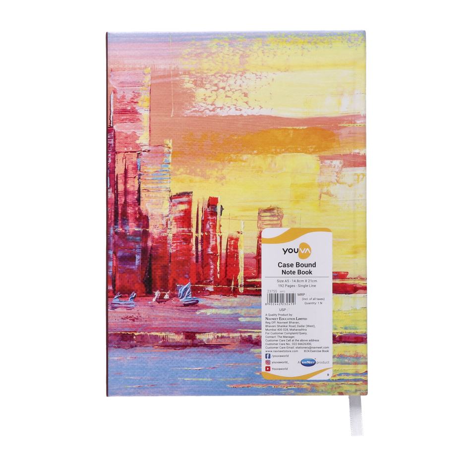Navneet Youva Magnetic Single Line A5 Size Case Bound 192 Pages Notebook 14.8 x 21 cm - Assorted