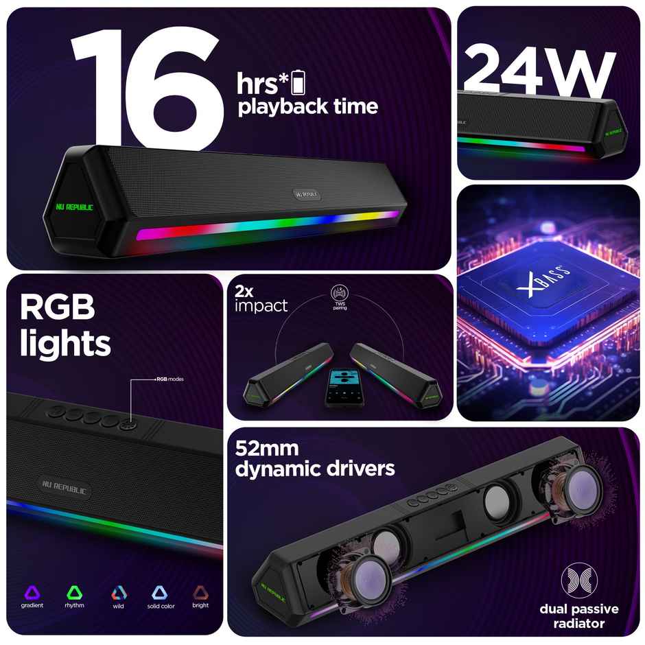 Nu Republic Partybox 240 With 16 Hrs Playtime, 24 W Bluetooth Soundbar (Black, 2.0 Channel)