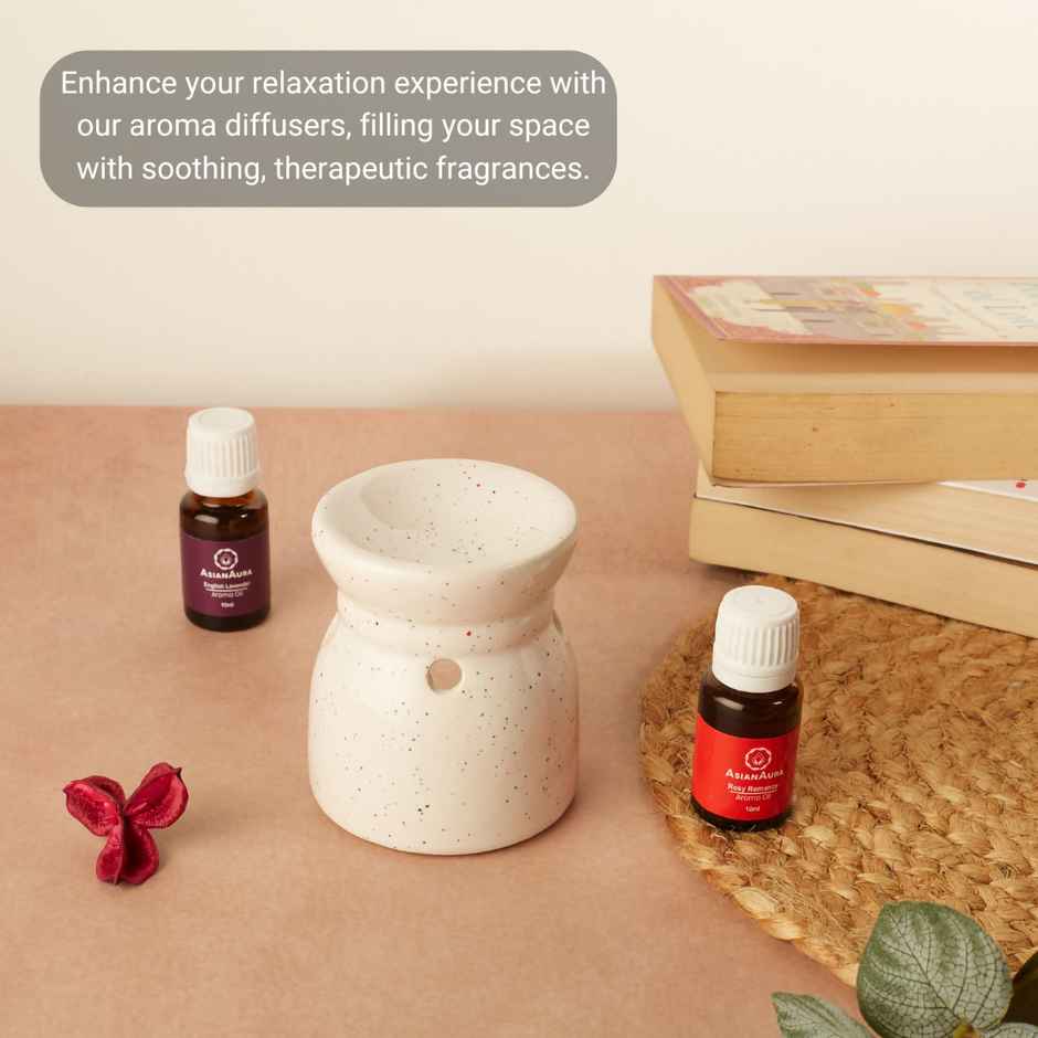 Asian Aura Ceramic Candle Diffuser with Rosy Romance & Lavender Oils | 10 ml Each + Tea Light