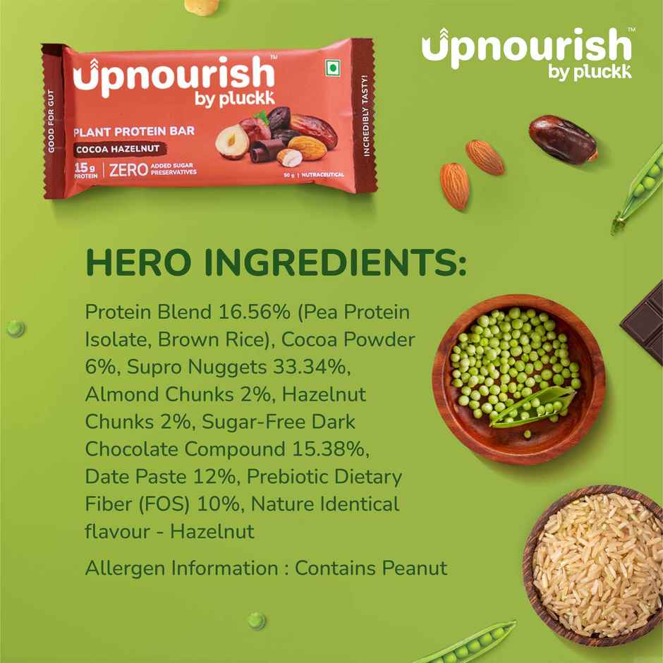 Pluckk Upnourish 15g Plant Protein | Cocoa Hazelnut|No Added Sugar, Preservatives Free|Good For Gut