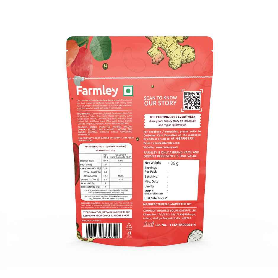 Farmley Thai Chilli Roasted Cashews | Spicy & Nutty