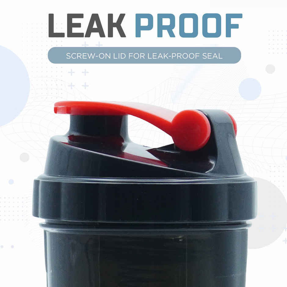 Solara Tritan Protein Shaker Bottle for Gym with Two Layer Extra Storage | Black and Red - 900 ml