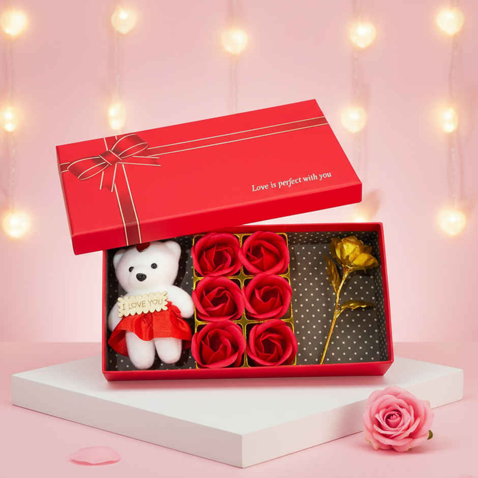 Teddy and Scented Roses Romantic Gift Hamper Combo | Perpetual Mart