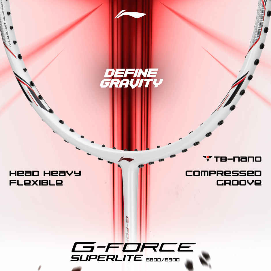 Li-Ning G-Force 5900 Superlite Carbon Fibre Badminton Racket + Full cover | White/Red/Black