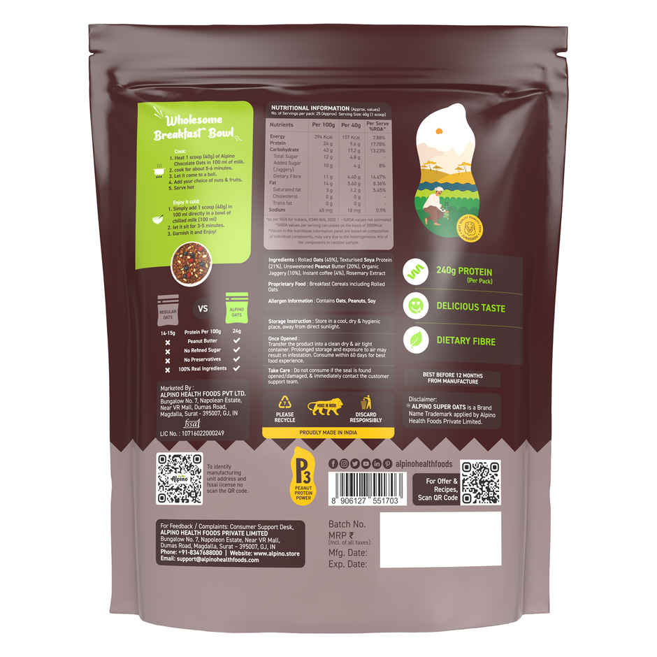 Alpino 24g High Protein Super Oats Classic Coffee with Rosemary Extract | No Refined Sugar & Salt