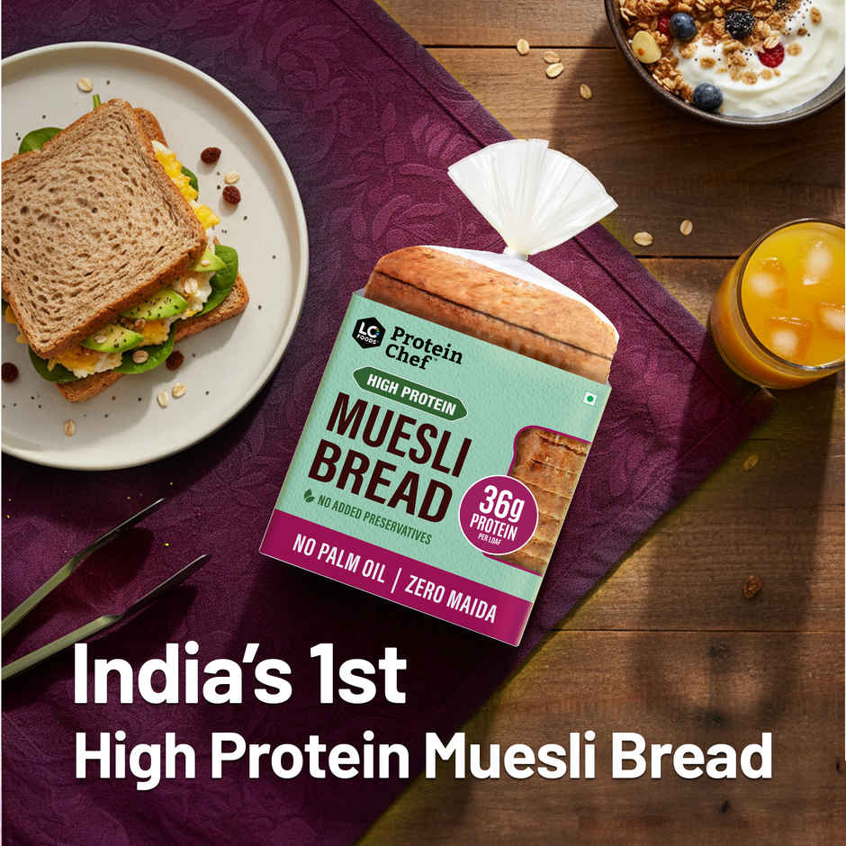 Protein Chef 36g Protein Muesli Multigrain Bread, Breakfast Breads with No Maida No Preservatives