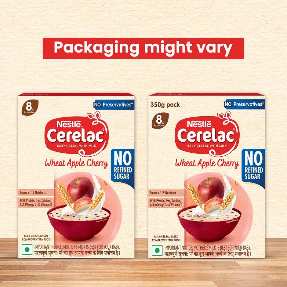 Nestle CERELAC Wheat Apple Cherry Baby Food Cereal, No Refined Sugar & No Preservatives, 8 to 24 Months