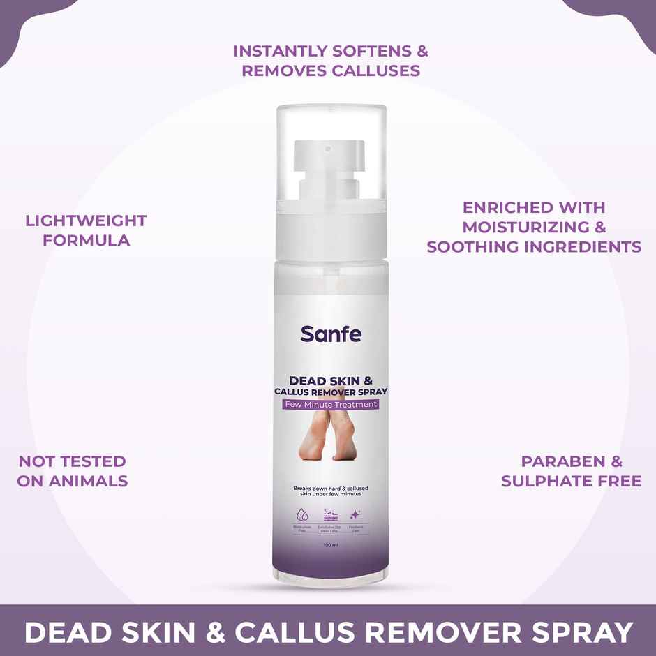 Sanfe Dead Skin & Callus Remover Spray Freshens, Exfoliates - For Dry & Cracked Feet