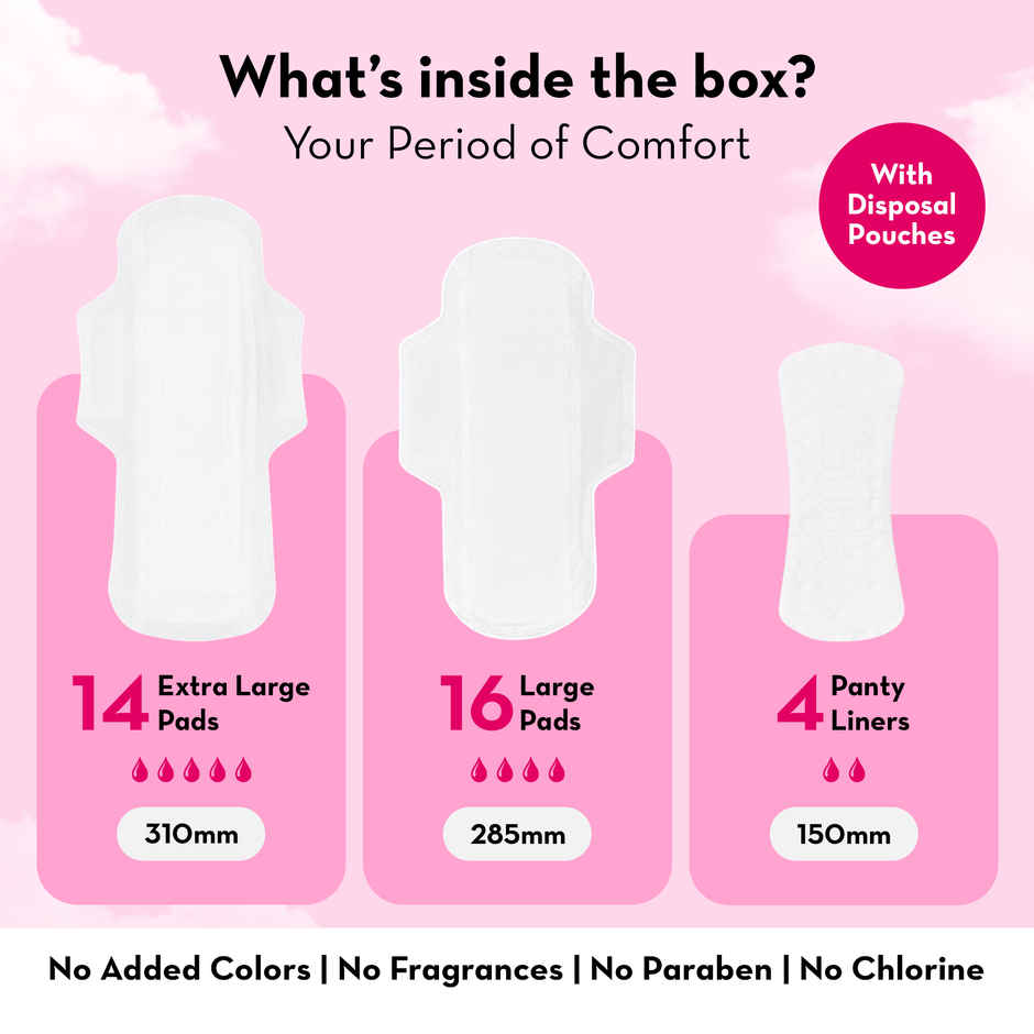 Plush Sanitary Pads Curated - (30pc) & 100% Pure US Cotton Panty Liners 150 Mm(20pc) Combo