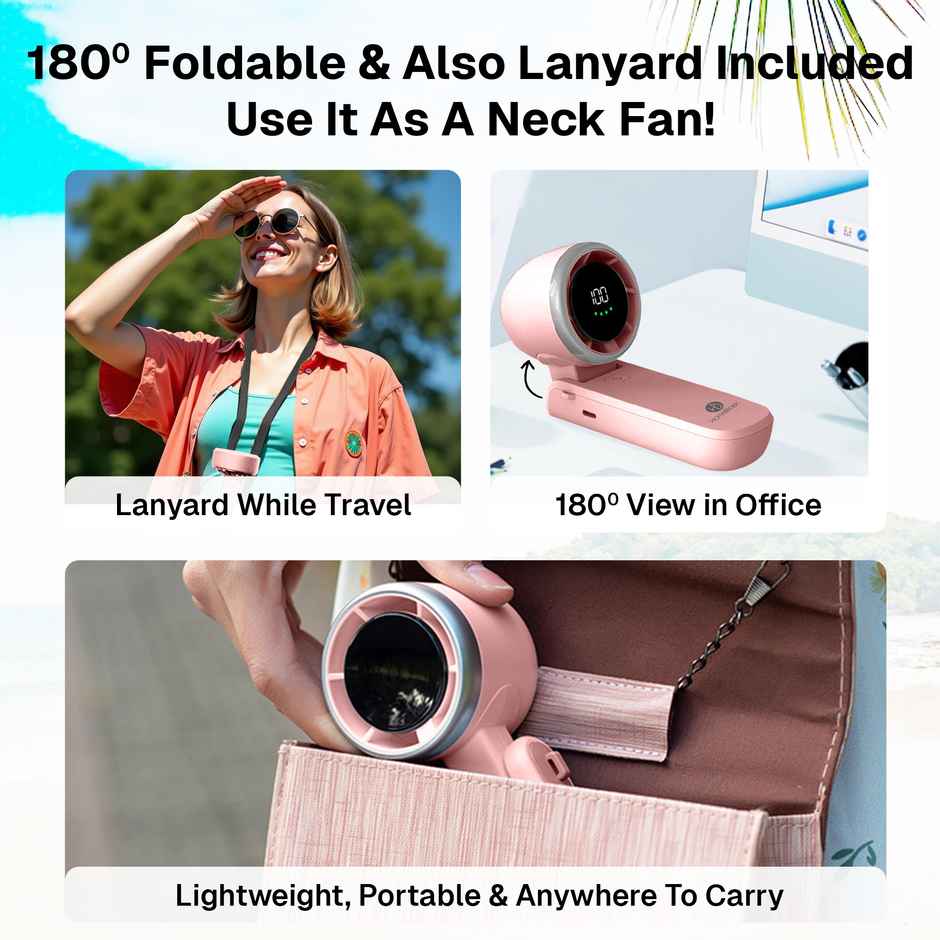 Homebasic Turbo Frost Mini USB Portable Fan,13000RPM,100 Speeds,Rechargeable, Digital Display, Pink