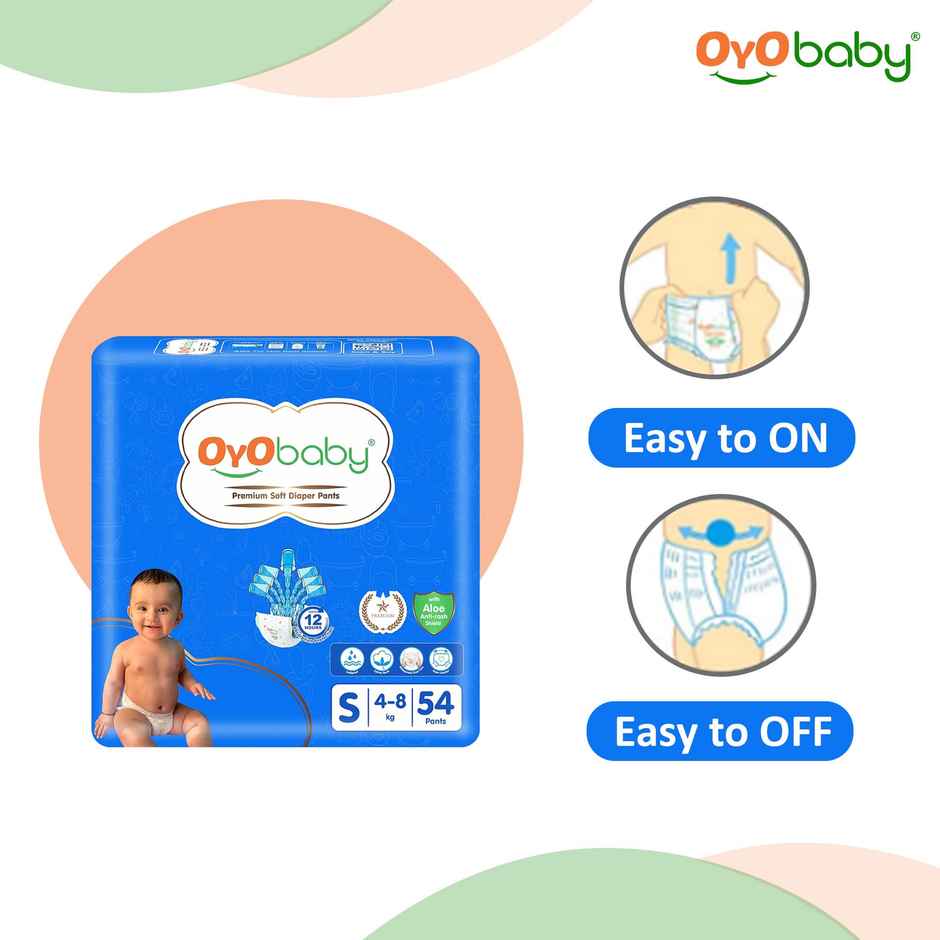Oyo Baby Diaper Pants, Size 4-8 Kg Baby Pack Of 3 12 Hours Absorption