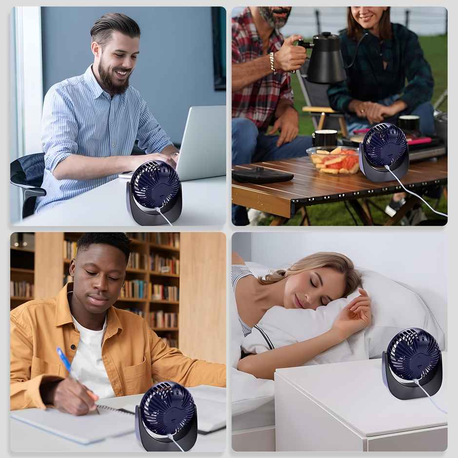 Homebasic Mini Rechargeable USB Portable Fan, 360 Degree Rotation, Handheld & Desk Fan | Blue