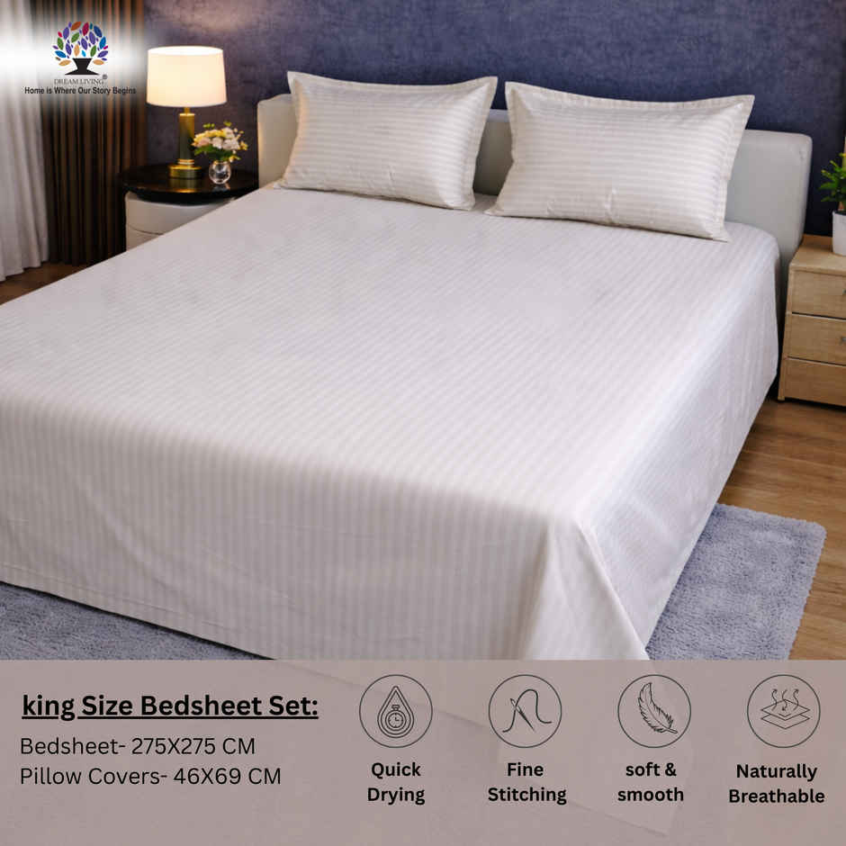 Dream Living Stripe King Bedsheet Set |275 x 275 cm| With 2 Pillow Covers
