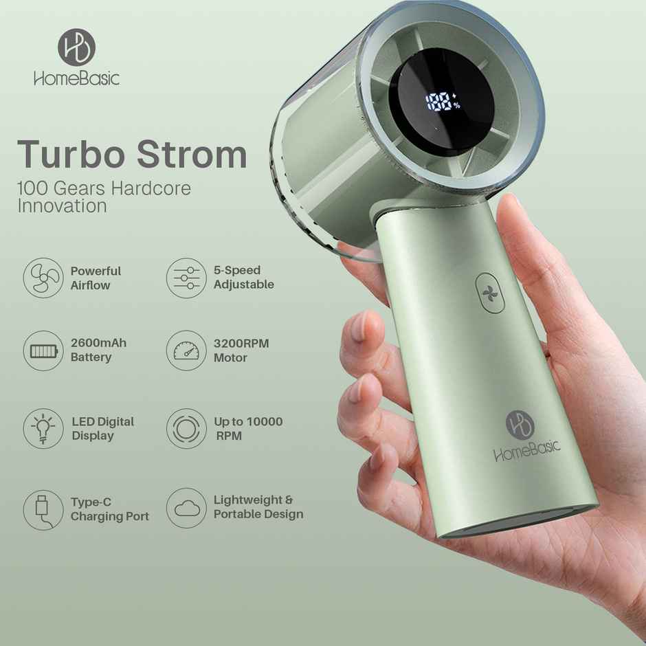 Homebasic Mini USB Portable Handheld Fan, 100-Speed Adjustable, Upto 10000 RPM, Green