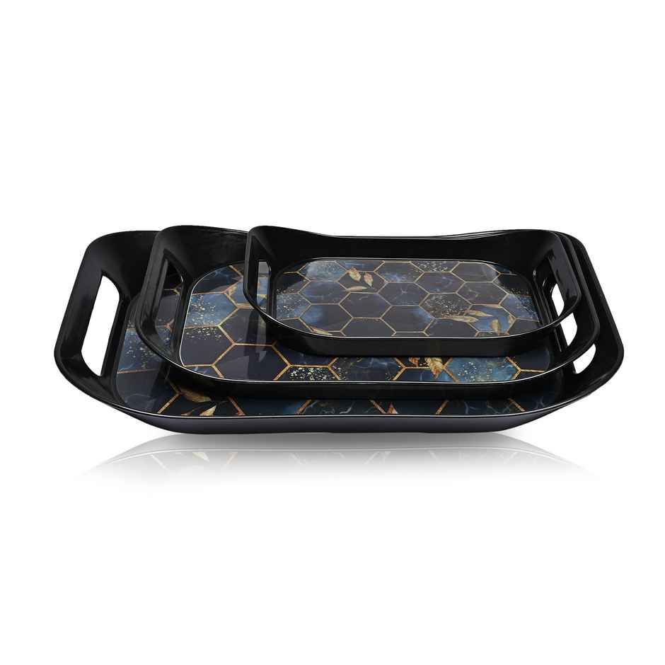 Kuber Industries 3-Piece Nested Serving Tray Set | Hexagon | Black