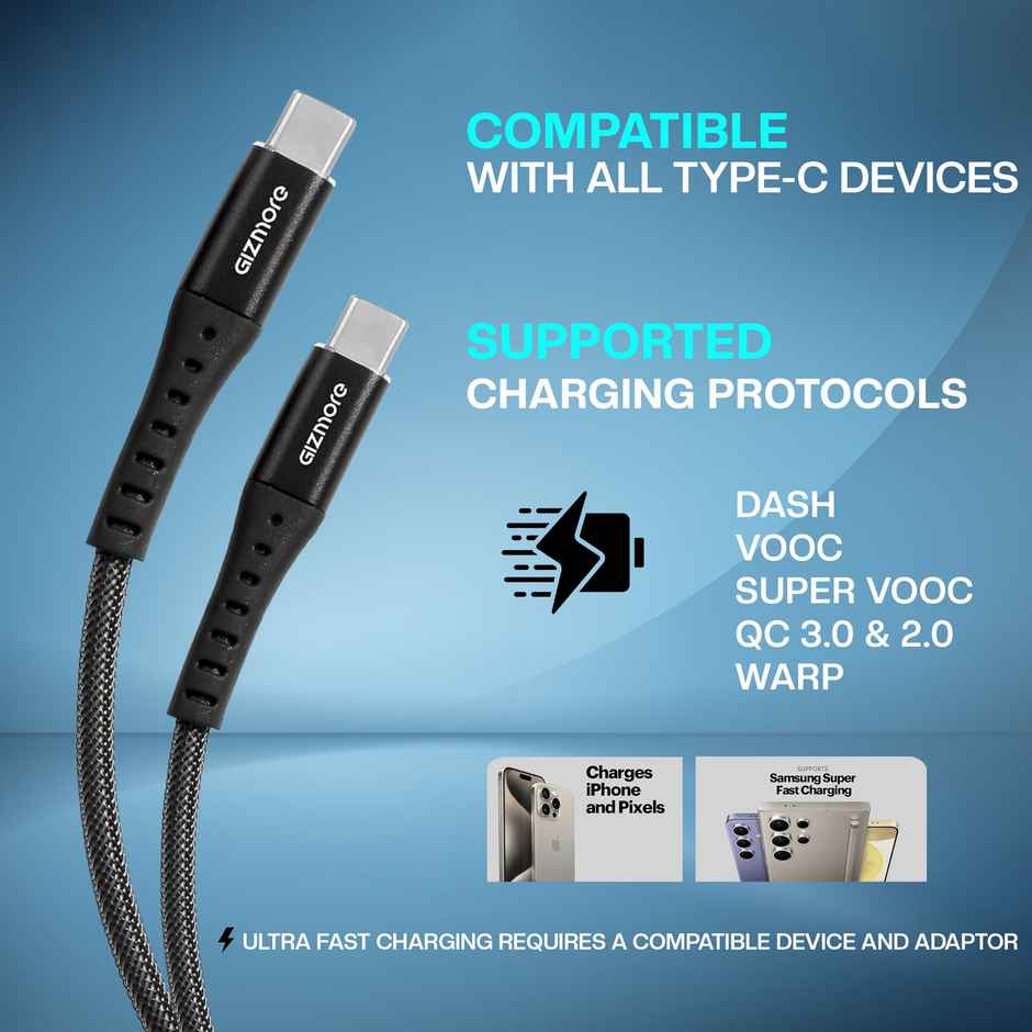 GIZMORE WCC80 80W Type-C to C Superfast Charging Cable with Fishnet Braided wire