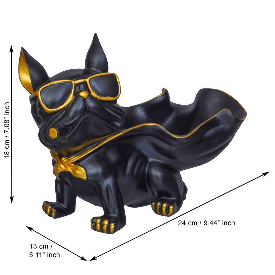 eCraftIndia Black Bull Dog Statue in Glasses with Cape Serving Tray Showpiece