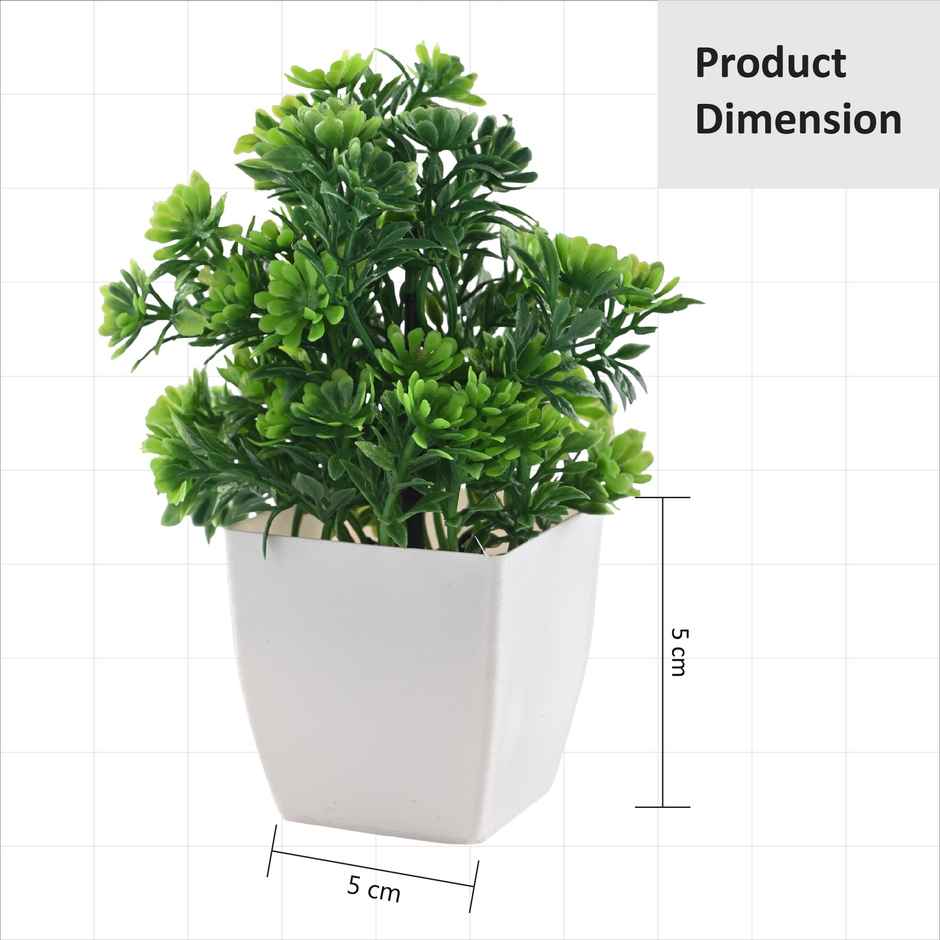Kuber Industries 8 Pcs Set Plastic Mini Artificial Plants with Pot | Deko Square - White