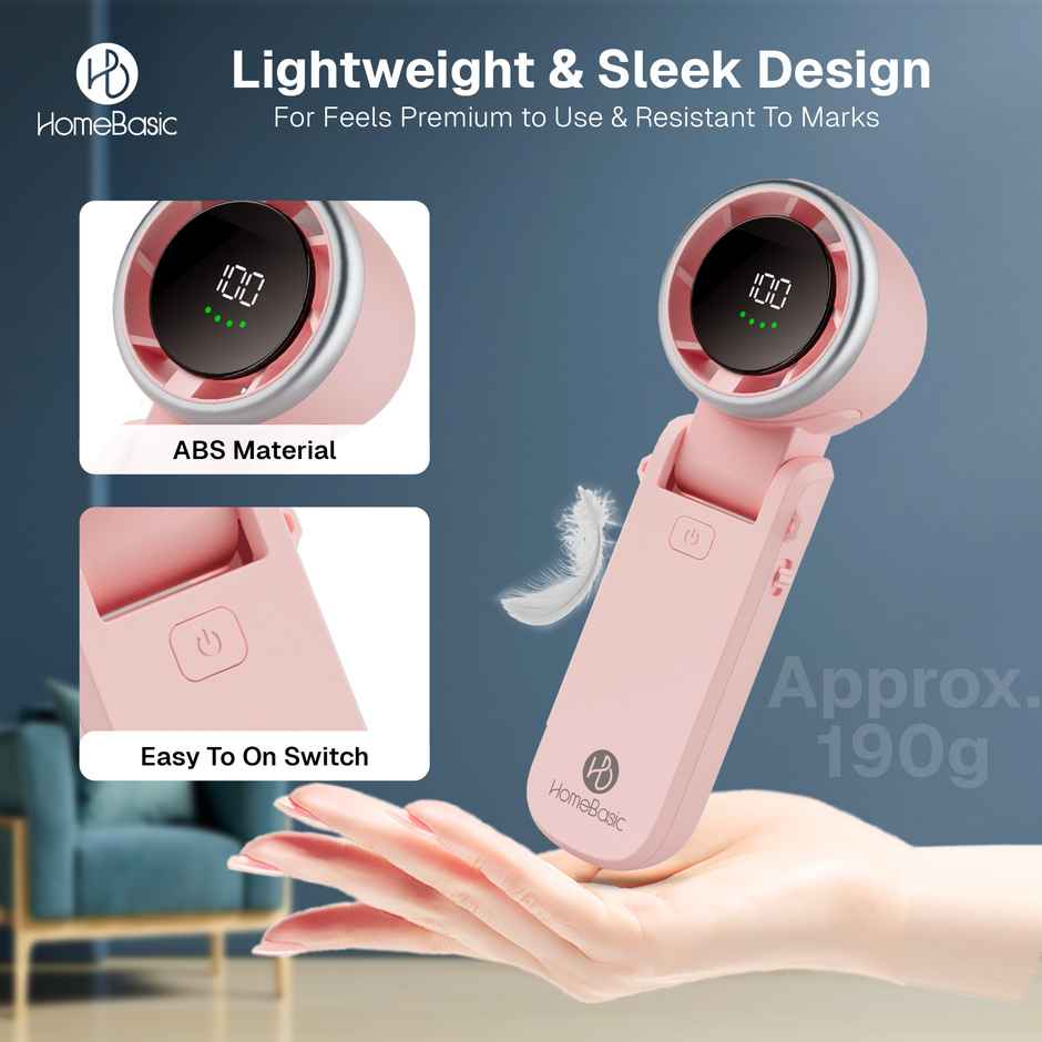 Homebasic Turbo Frost Mini USB Portable Fan,13000RPM,100 Speeds,Rechargeable, Digital Display, Pink