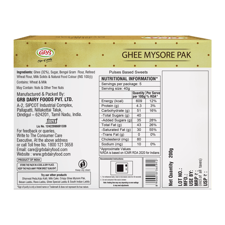 GRB Mysorepak | Sweet & Delicious