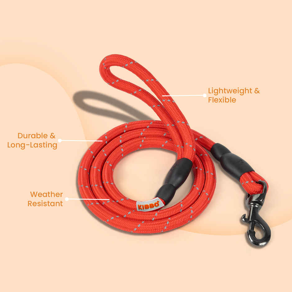 KIBBO Premium Ultra Strong Reflective Dog Rope Leash | Red