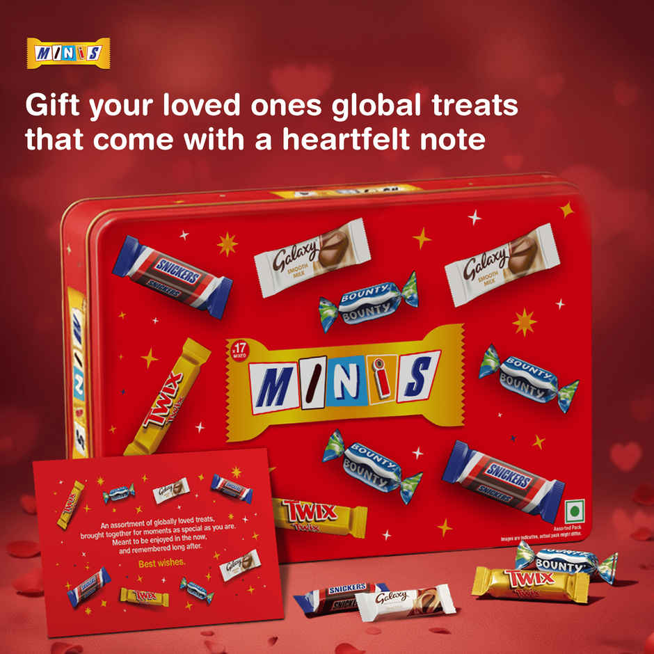 Snickers Best Of Our Minis Chocolate Gift Tin | Gifting Treat | Snickers (133g) & Snickers Best Of Minis Assorted Chocolates | Mini Pack (103500mg) & Snickers Best Of Minis Assorted Valentine Chocolate Pack (1pc) Combo