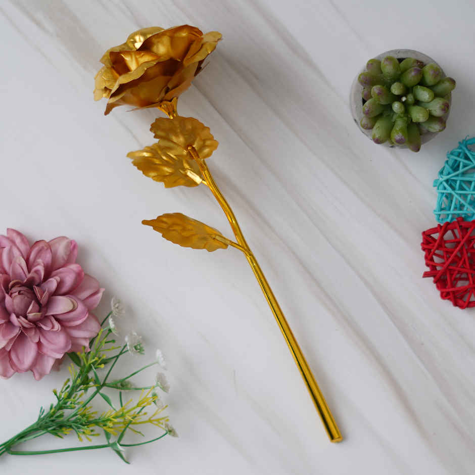 eCraftIndia Golden Rose Flower Showpiece - Rose Day Gift