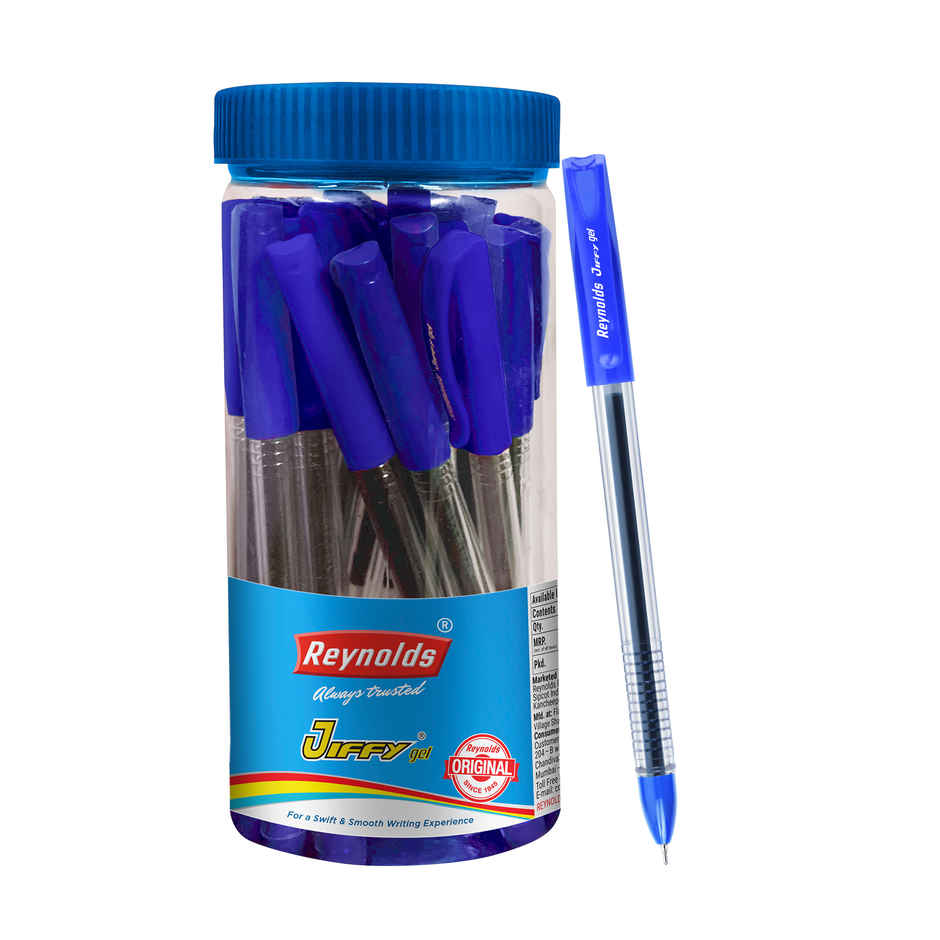 Reynolds Jiffy Gel Pen Set (25 Blue Pens Jar)