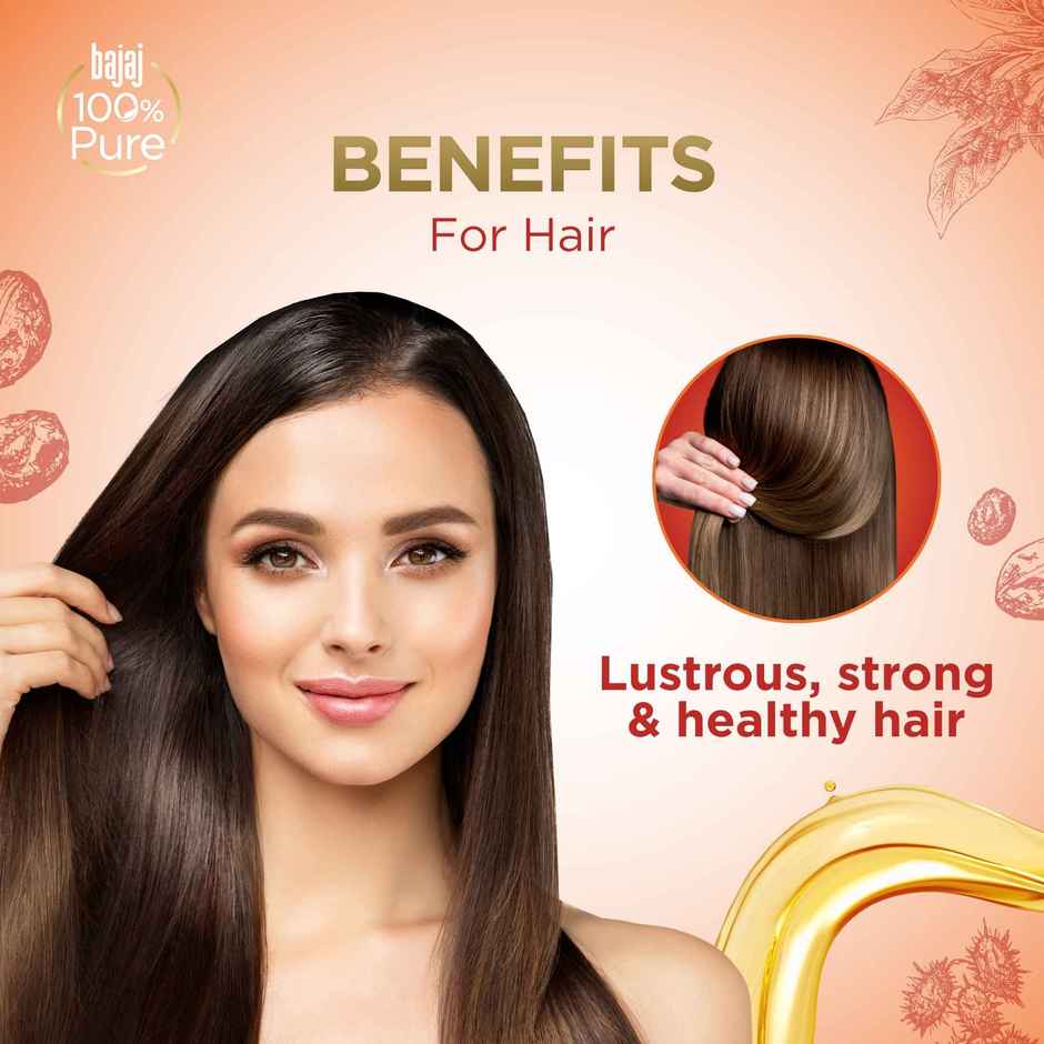 Bajaj 100% Pure Castor Oil - Virgin & Cold Pressed Oil For Lustrous Shiny Hair & Moisturized Skin Hair Oil