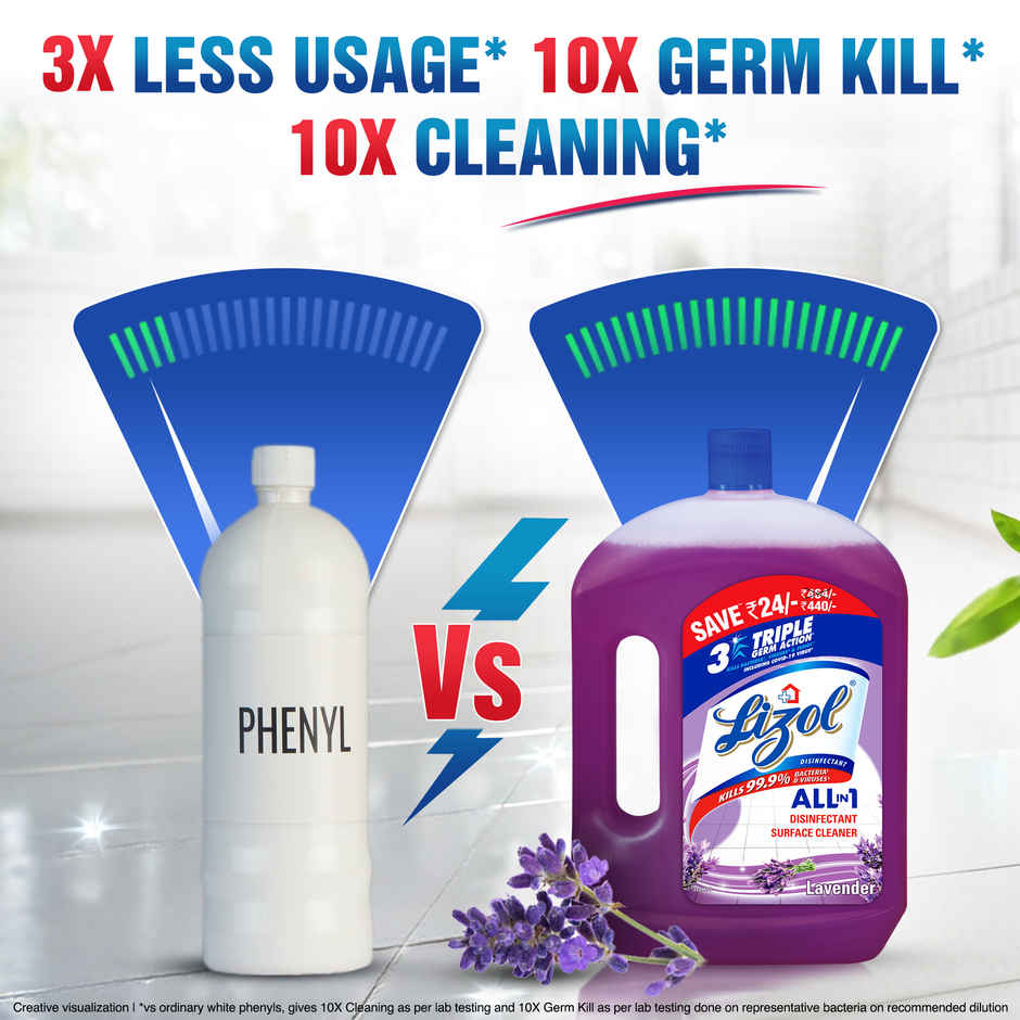 Lizol Disinfectant Surface Cleaner Lavender(2l) & Colin Glass Cleaner Pump 2X More Shine With Shine Boosters(500ml) Combo