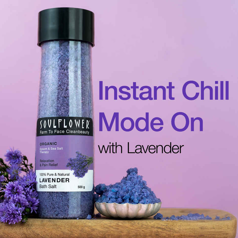 Soulflower Lavender Bath Salt For Muscle Relief & Relaxation(500gms) & Soulflower Lavender Essential Oil(15ml) Combo