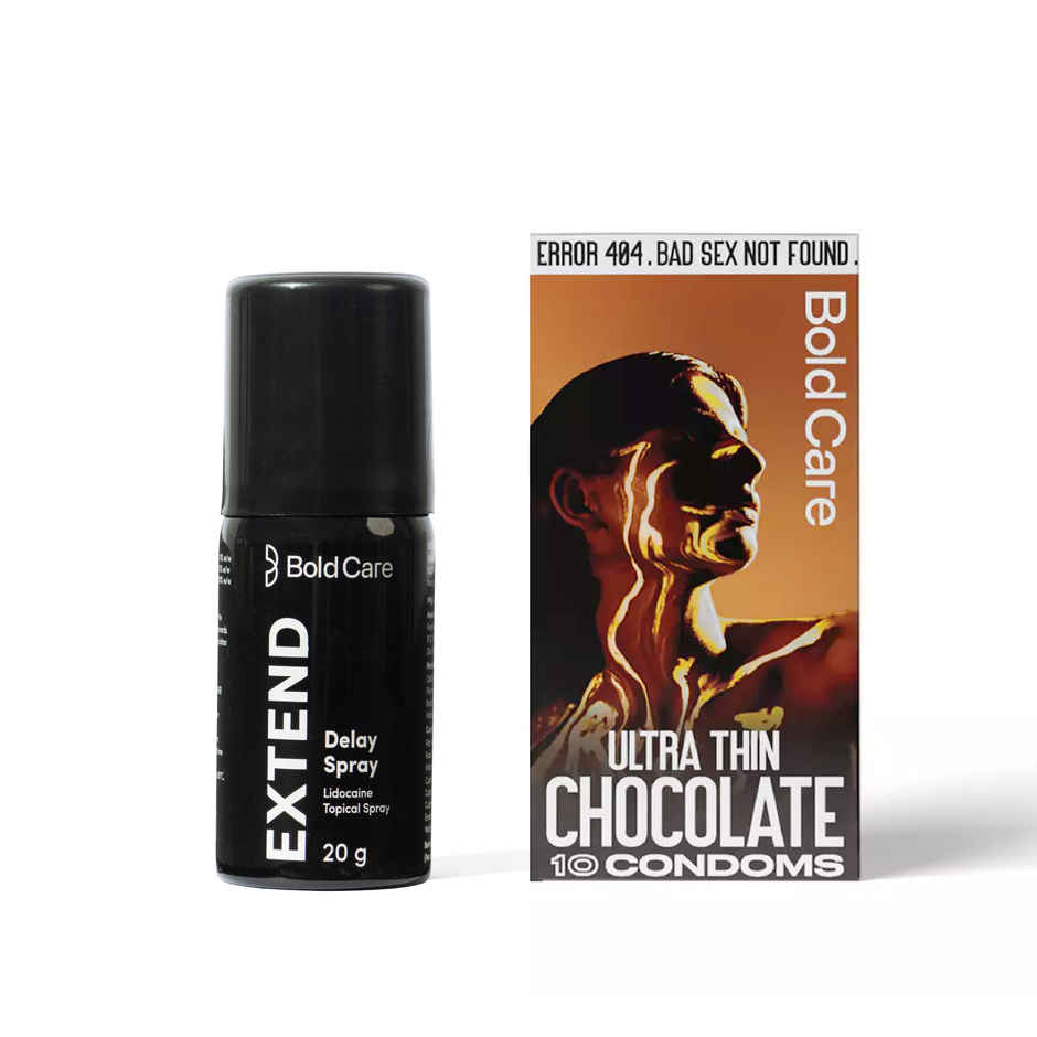 Bold Care Extend Delay Spray With Lidocaine 10% (20g) & Bold Care Ultra Thin Chocolate Flavoured Condoms (10pc) Combo