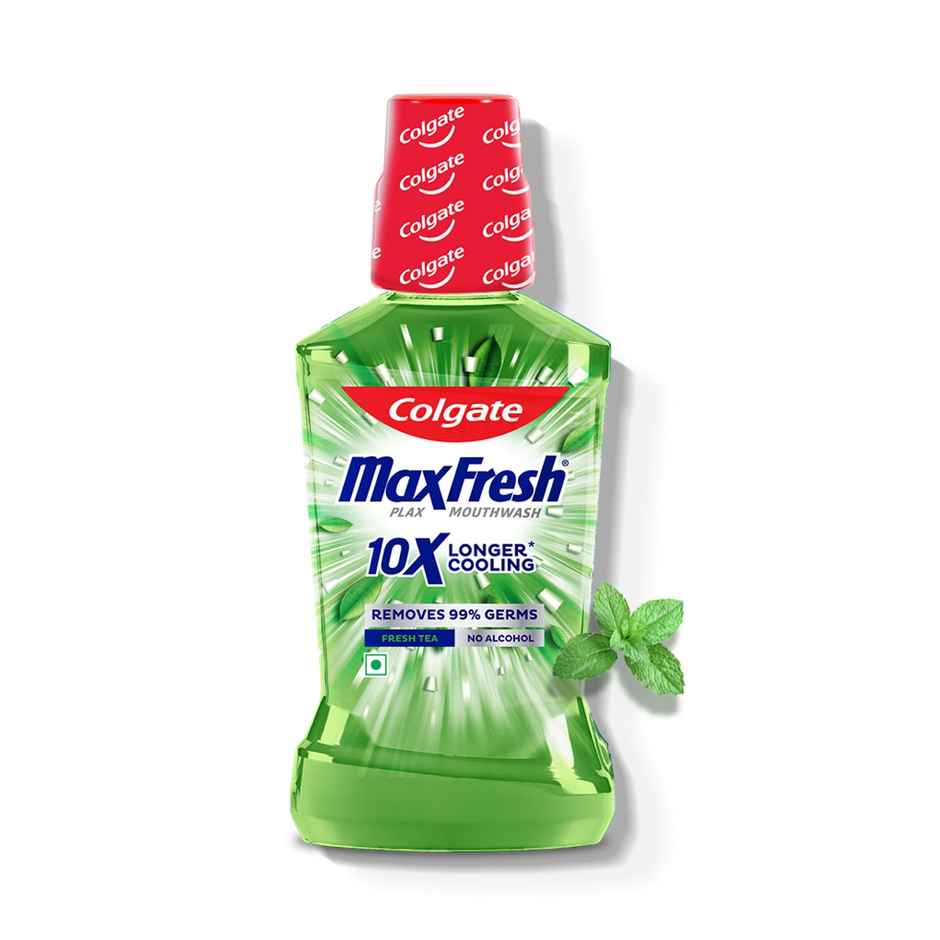 Colgate Maxfresh Toothpaste, Red Gel Paste With Menthol For Super Fresh Breath (Spicy Fresh) (150g) & Colgate Mouthwash - Maxfresh Plax Fresh Tea Alcohol Free Imported (250ml) Combo