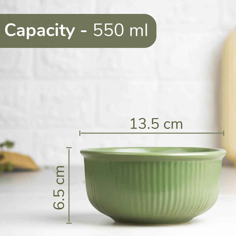 The Earth Store Green Fringe 2Pc Ceramic Bowl Gift Set, 500 ml Each Microwave Safe, Snack Serving