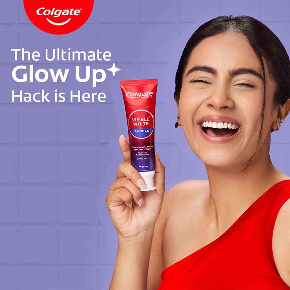Colgate Visible White Purple Toothpaste | Color-Corrects Yellow Tones (120g) & Colgate Plax Peppermint Mouthwash (250ml) Combo