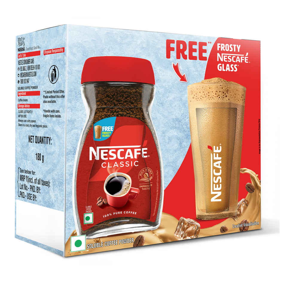 Nescafe Classic Instant Coffee Powder | Free Frosty Cafe Glass or Red Mug