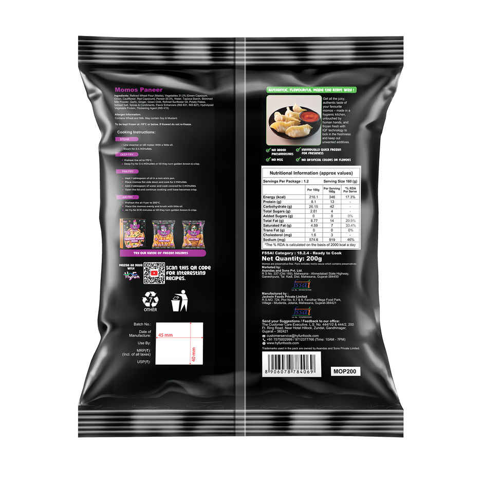 HyFun Paneer Momos, Ready to cook | Frozen