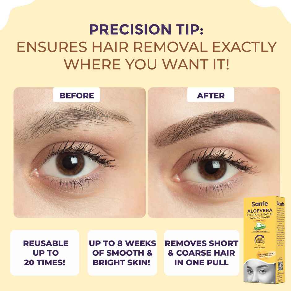 Sanfe Eyebrow & Facial Wax Pen | Aloe Vera for Easy Hair Removal | 1 Pen + 10 Strips