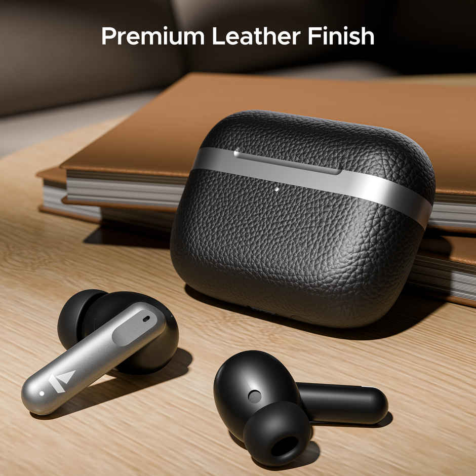 boAt Airdopes 111V2 TWS Earbuds with mic, Premium Leather Finish, 4Mics ENx, 50HRS Battery, 13mm Drivers, Fast Charge, Dual Pair, v5.4 Bluetooth - Classic Black
