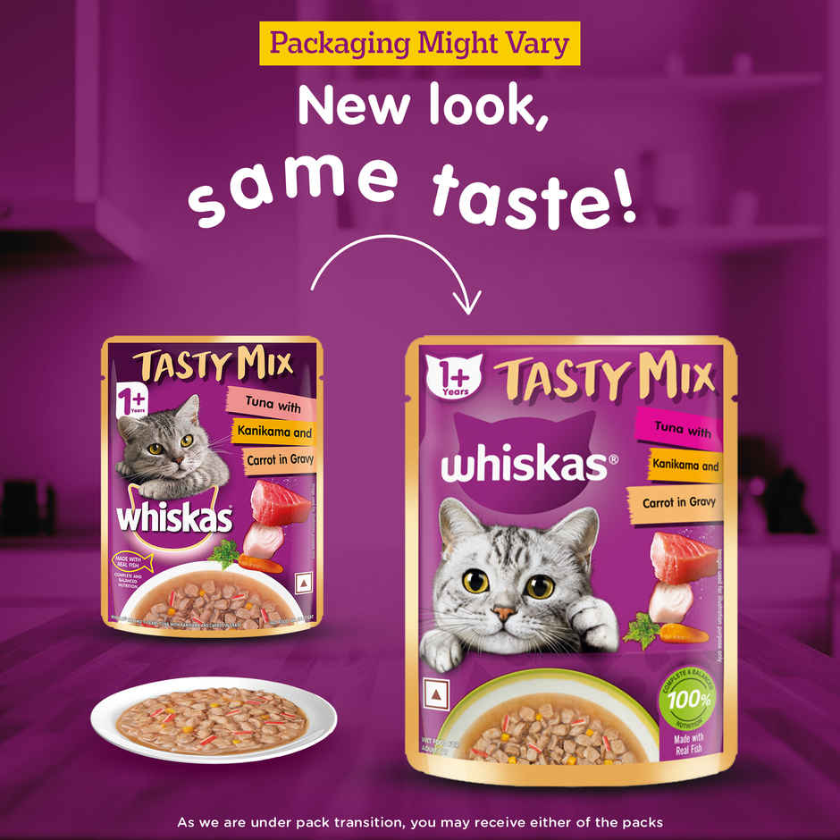 Whiskas Tasty Mix Adult Wet Cat Food | Tuna with Kanikama & Carrot in Gravy | 1+ year