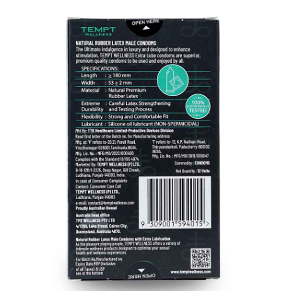 Tempt Wellness Extra Lube Condoms | Maximum Lubrication | Premium Natural Latex