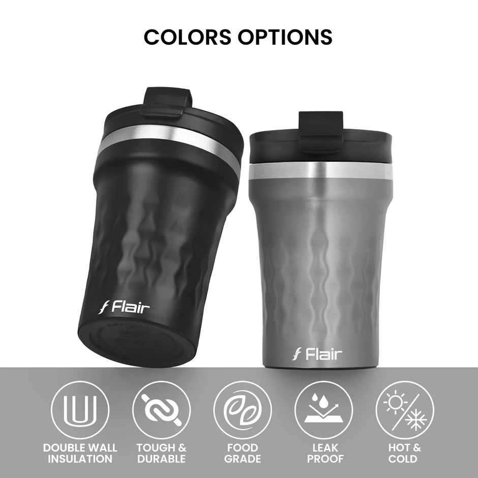 FLAIR Crest Stainless Steel Insulated Coffee Mug | Matt Black - 325 ml