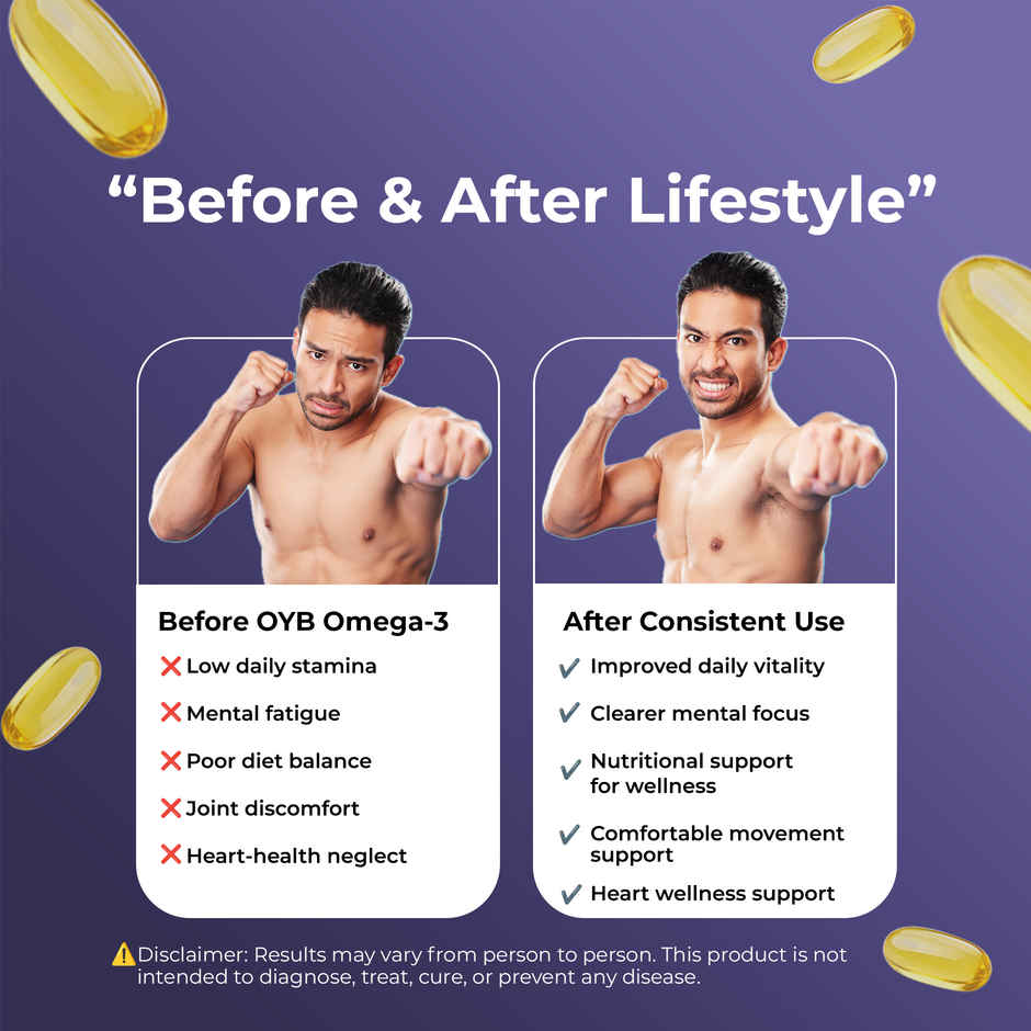OYB Omega Fish Oil with 1000 mg Omega-3 (EPA & DHA) | 60 Softgels | OYB Omega