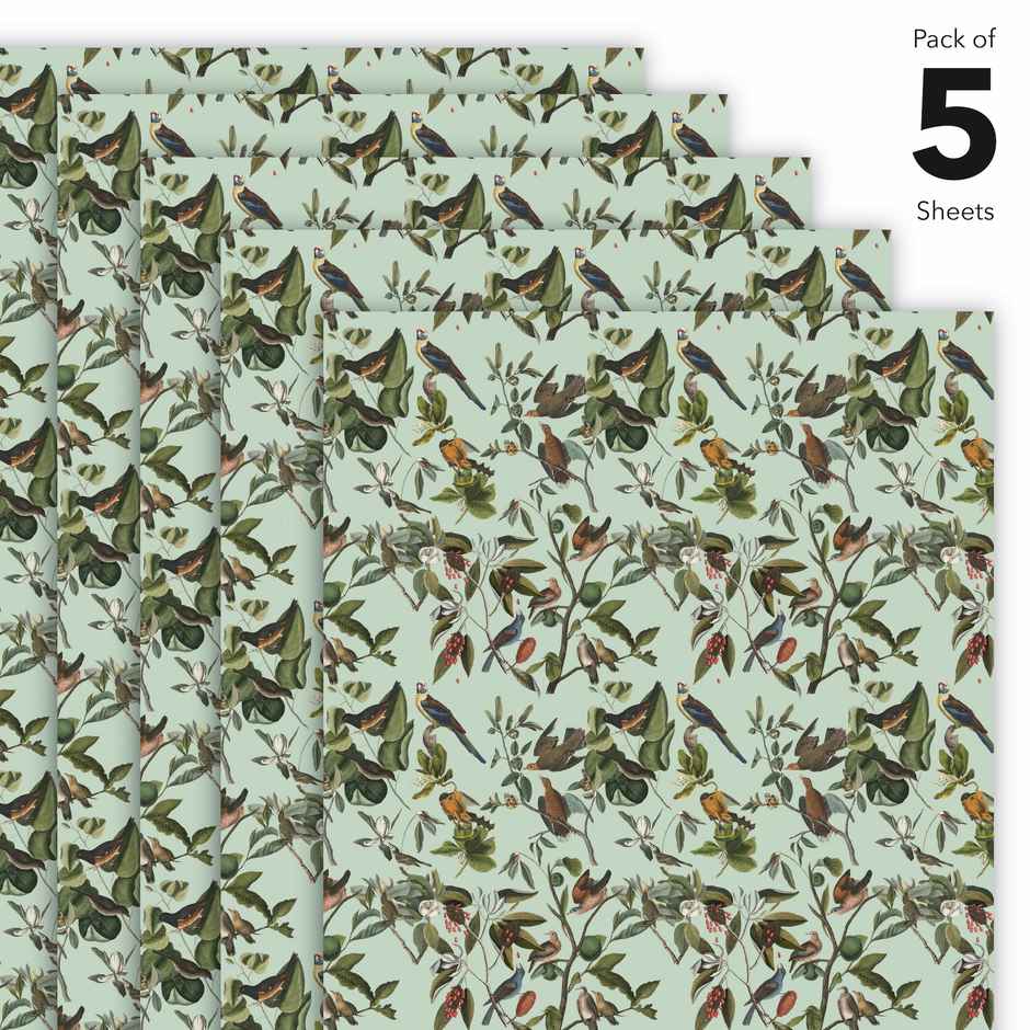 Tiger Notes Gift Wrap Festive Birds | Mint | Decorative Use