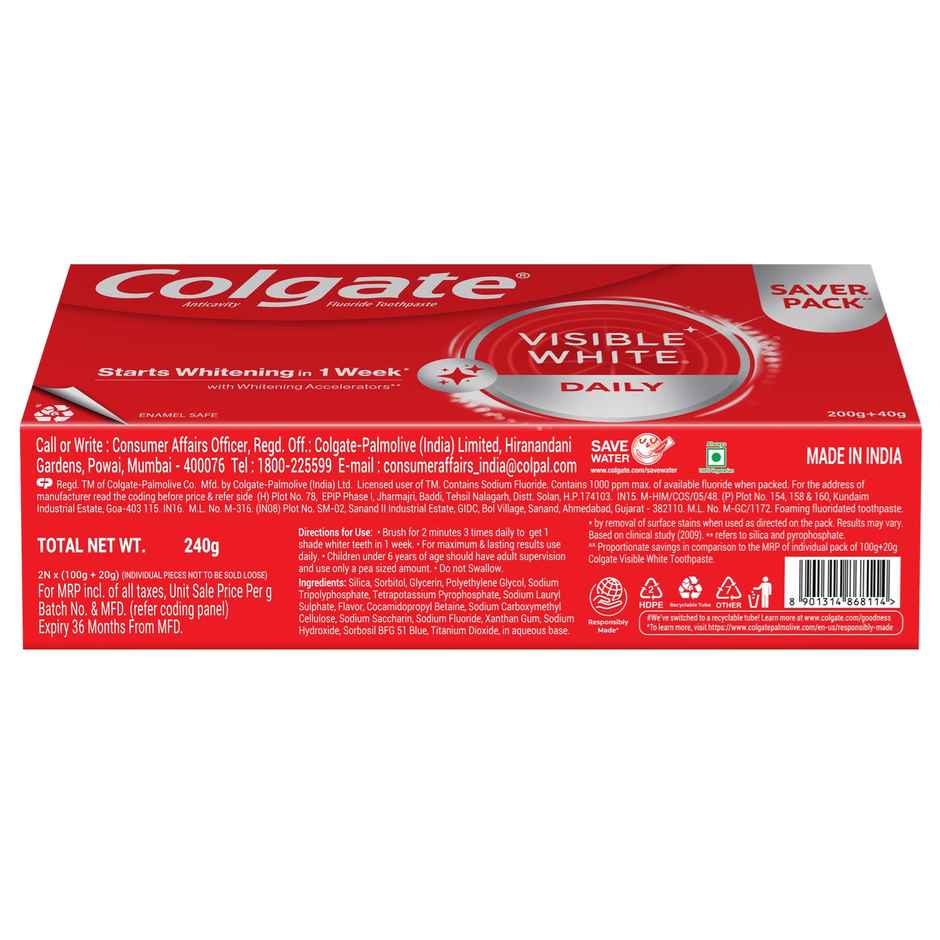 Colgate Visible White O2 Toothbrush & Colgate Visible White Toothpaste, Teeth Whitening ,Combo