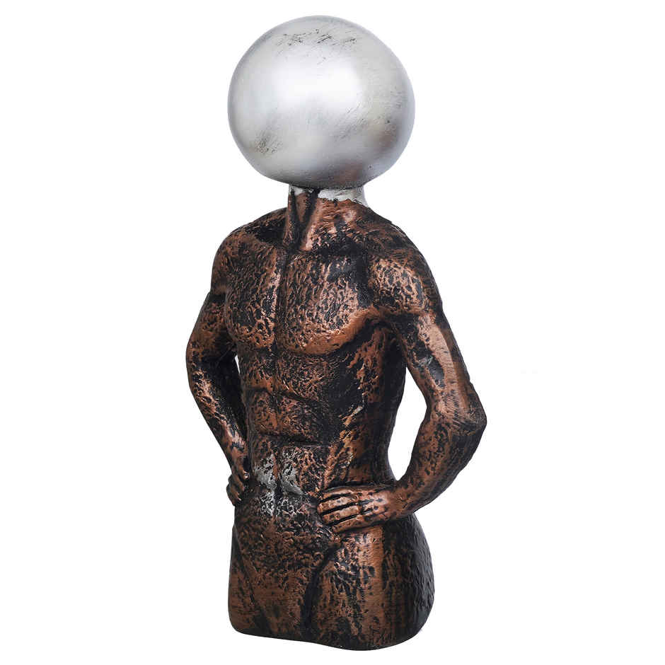 eCraftIndia Polyresin Men Statue | Round Sign On Face | Copper & Silver