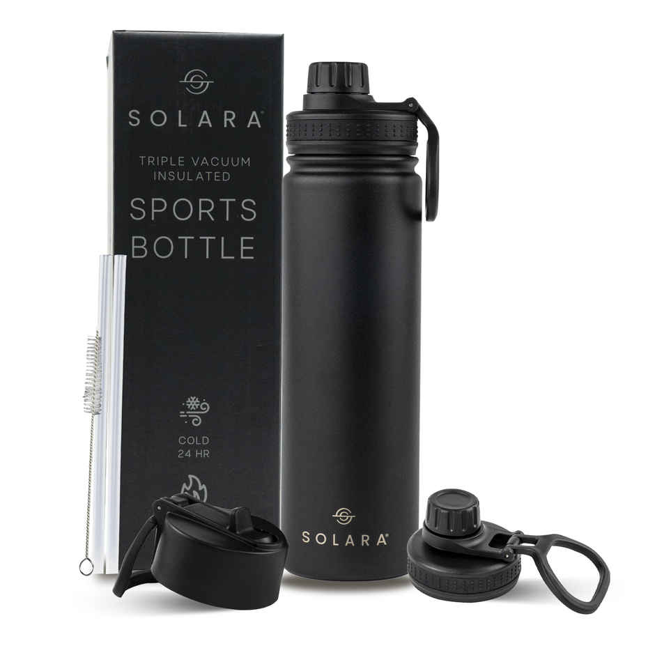 Solara Stainless Steel Insulated Water Bottle for Travel, Office, School, Gym | Black | 650 ml