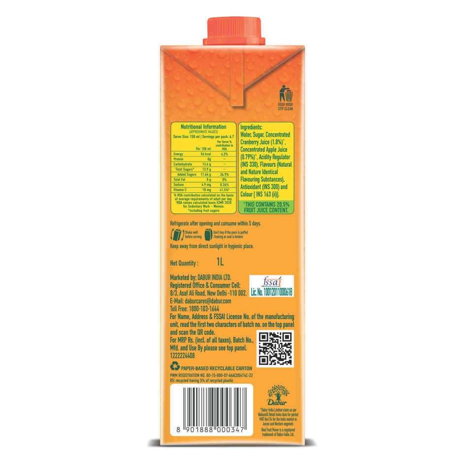 Dabur Real Fruit Power Cranberry Juice | Refreshing & Fruity